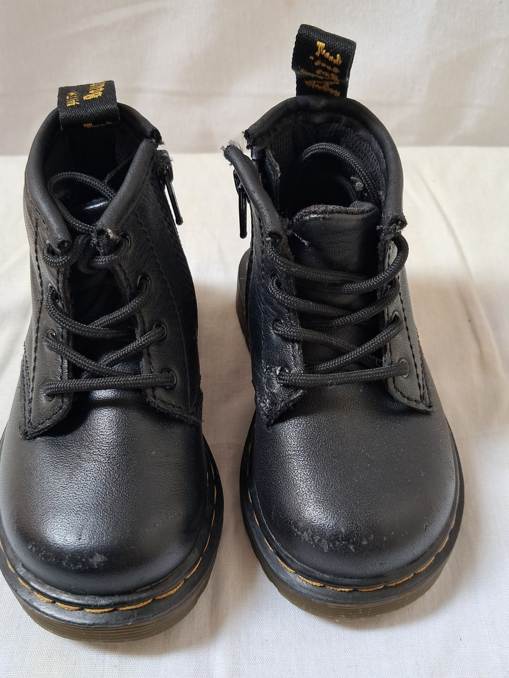 Dr. Martens Delaney Kids Black Leather Lace Up Side Zip Boots